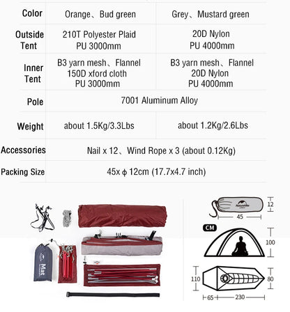 Ultralight 1-Person Camping Tent